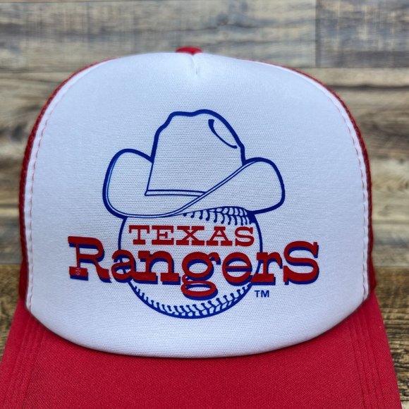 Texas Rangers Mens Trucker Hat Red Snapback 1972 Vintage Logo Baseball Cap - Picture 3 of 8